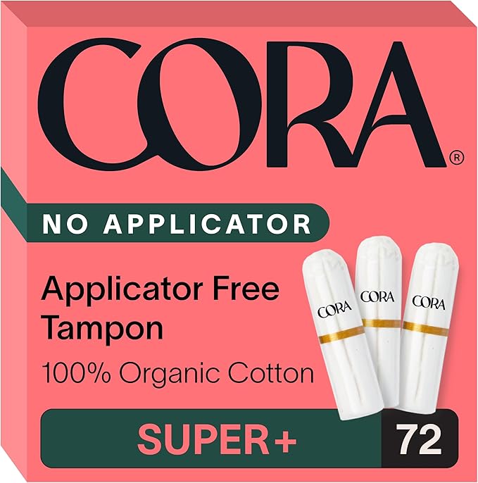 Cora Organic Cotton Non-Applicator Tampons (72 Super Plus Non-Applicator Tampons)
