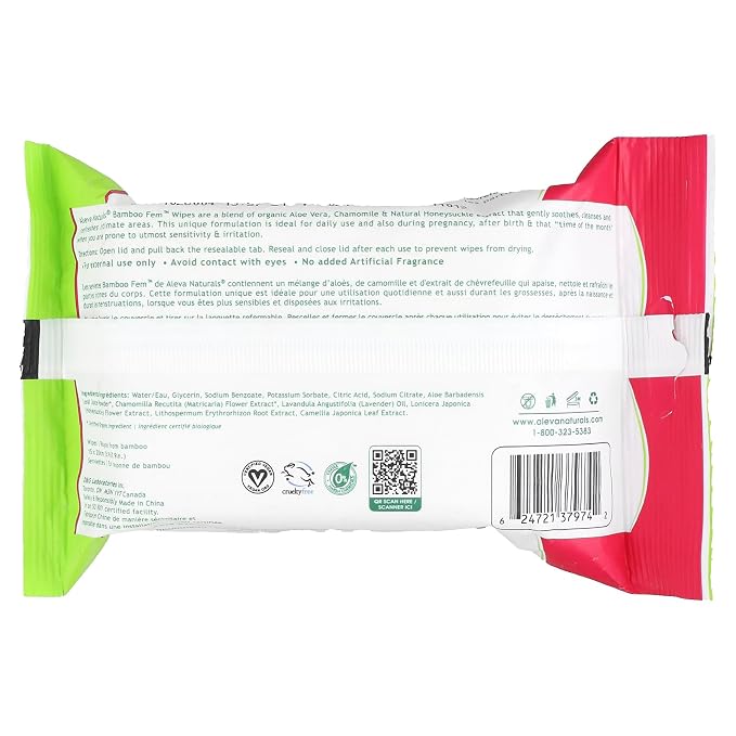 Aleva Naturals Bamboo Fem Wipes, 30 Wipes