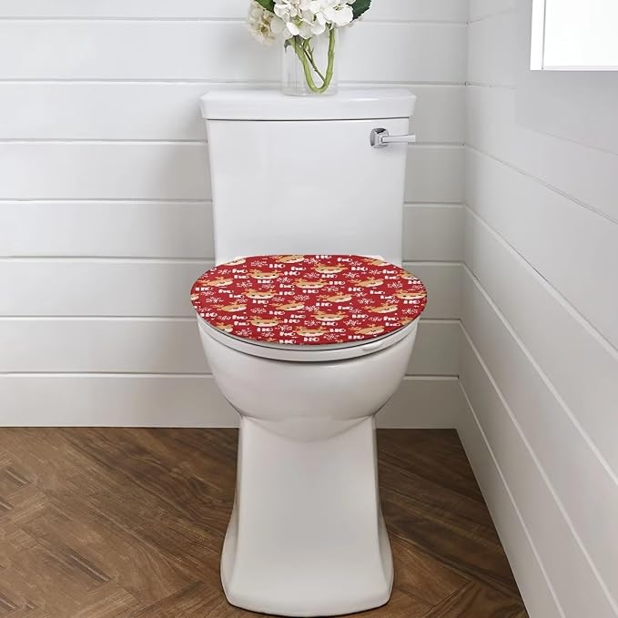 Toilet Seat Cover, Fits Most Most Round, Elongated and Oblong Lid, Bathroom Accessories Elastic Band at the Bottom-Christmas Deer Print