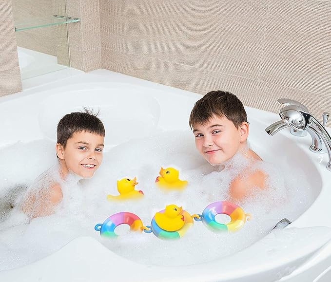 Duck Tubing Floating Bath Toys Mold Free No Holes Bathtub Float Play Connecting Rings with Ducks for Baby Toddlers and Kids