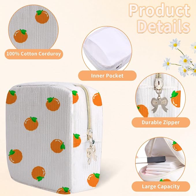 Period Bag for Women, Portable Corduroy Sanitary Napkin Storage Bag Strawberry Period Pouch with Zipper, Sanitary Pads Bag Tampons Holder for Purse, First Period