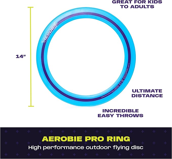 Aerobie Pro Ring Outdoor Flying Disc, Flying Ring for Kids Parties and Backyard Games, Teen Boys Gift Ideas, Kids Toys for Ages 5 & Up, Orange, 14