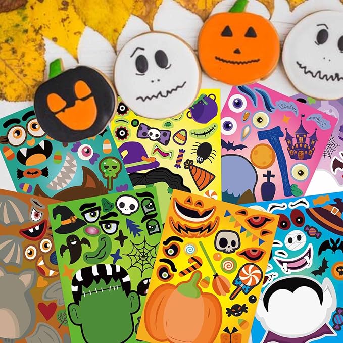24 Sheets Halloween Party Games - Make Your Own Stickers, Kids Halloween Activities with Pumpkin, Mummy, Zombie, Werewolf, Vampire Themes