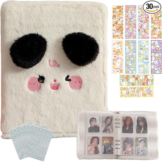 Kpop Photocard Binder with 6 Stickers Sheet & 50 Shinning Protective Sleeves Kpop Photocard Holder Book with Kpop Photocard, A5 Binder Photocard Album 30 Inner Pages with 240 Pockets (Whiteplush)