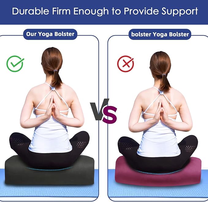 Yoga Bolster Pillow 26x10.5x5.5in Rectangular Meditation Cushion for Massage and Back Support, Breathable Cotton Fill, Zippered Organic Cotton Cover, Easy-Carry Handle, Machine Washable (Black)