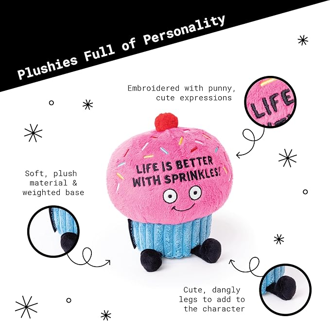 Punchkins Cupcake Plushie - Life is Better with Sprinkles Cute Cupcake Plush, Funny & Sassy Food Plush Toy for Gifting