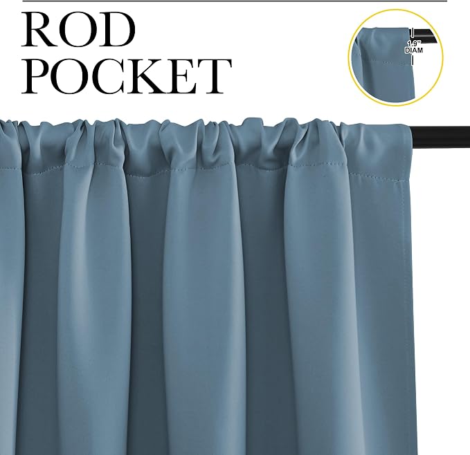 NICETOWN Kitchen Curtains, Short Blackout Curtains & Drapes, Smoky Blue, 42" Wide by 54" Long, 2 PCs, Thermal Insulated Blackout Curtain Panels for Kids Room, Play Room