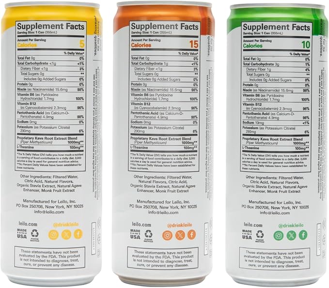 Leilo | Kava Powered Mocktail Drinks | Variety-Pack - Sugar-Free & Non-Alc Functional Relaxation Support - Includes 4 of Each: Margarita, Pina Colada, Moscow Mule | 12 fl oz Cans (Pack of 12)