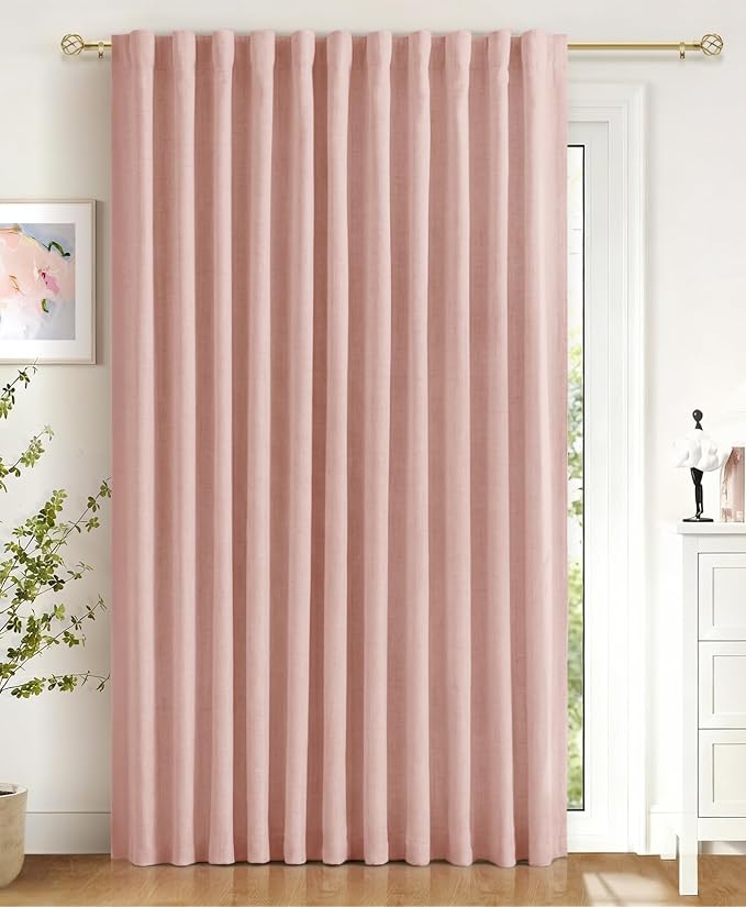 100% Blackout Shield Linen Blackout Sliding Door Curtains for Living Room, Back Tab/Rod Pocket Thermal Insulated Curtains for Sliding Glass Doors, 1 Panel Set, 100" W x 84" L, Blush Pink