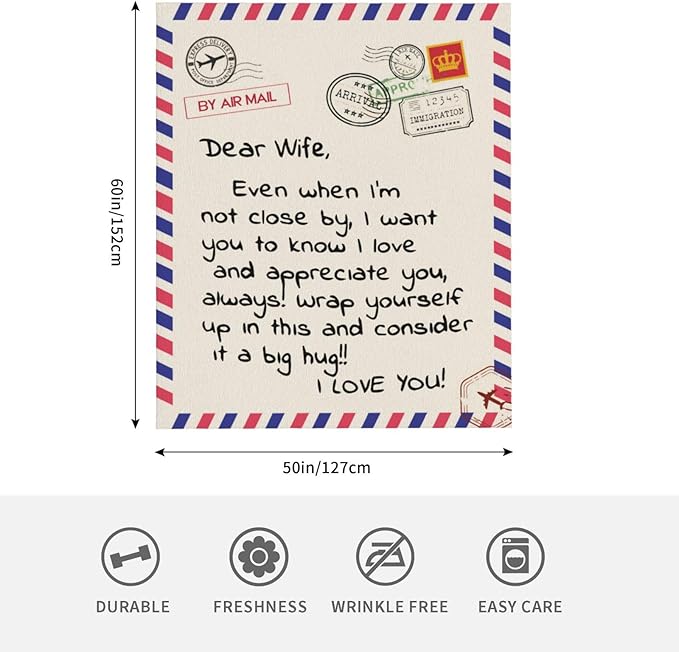 Gifts Blanket to Wife from Husband, Anniversary Birthday Gifts for Wife, Presents for Wife Mother's Day,Christmas, Valentines Day Gifts, Soft Flannel Throw Blanket Bed Wife Blanket Gift(50‘’x60'')