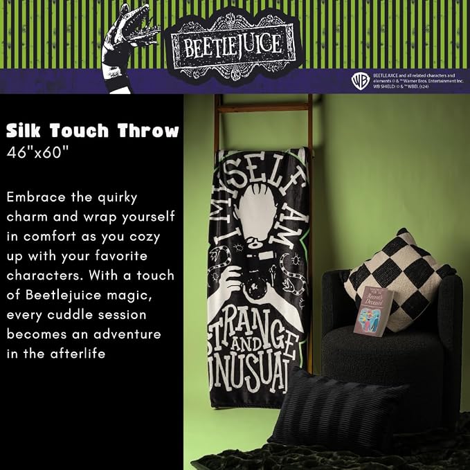 Beetlejuice Halloween Lydia Throw Blanket, Super Soft Cozy Plush Bedding, 46" x 60", (Officially Licensed Product) by Franco