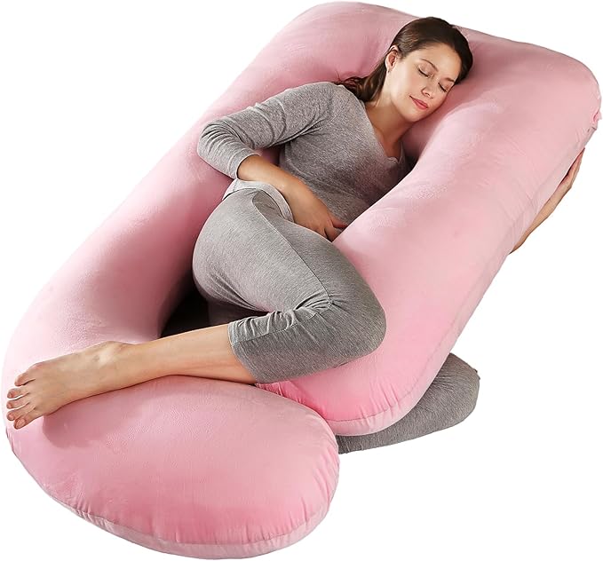 BATTOP Pregnancy Pillows for Sleeping- U Shaped Full Body Maternity Pillow, Pregnancy Pillow for Side Sleepers with Removable Cover, Supports Back, Hips, Belly & Legs (Pale Pink)