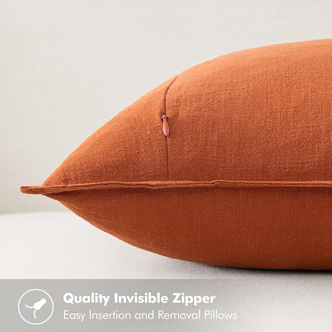 MIULEE Decorative Linen Euro Sham Pillow Covers 26x26 Burnt Orange | Boho Farmhouse Fall Autumn Couch Throw Pillows for Bed, Pack of 2 Accent Modern Pillowcases, Sofa Livingroom Home Decor