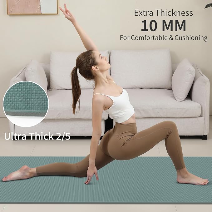 PAIDU Yoga Mat Non Slip Anti-tear,extra thick-2/5 inch（10MM）High Resiliency Professional POE Yoga Mats for Women Men Kids,72"x24"inch,Workout, Yoga, Pilates and Floor Exercise, with Carrier Strap