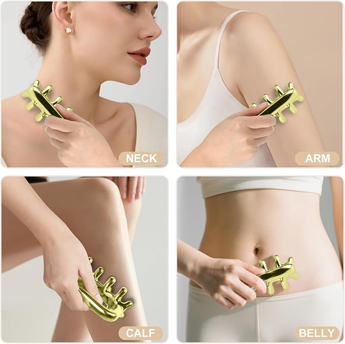Fascia Massage Tool Stainless Ice Therapy Trigger Point Tools Cellulite Blaster Massage Tool for Shoulder Neck Facial Full Body Deep Tissue Myofascial Release and Tighter Skin Golden