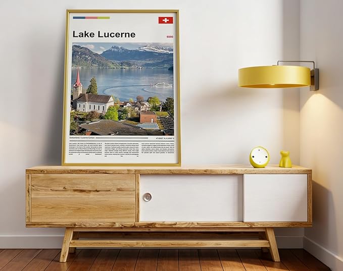 Poster Lake Lucerne Wall Art Original Design(36"x24" Wrapped Canvas) Switzerland Alps Landscape Print European Travel Scenery Nature Photography Swiss Mountain View Picture