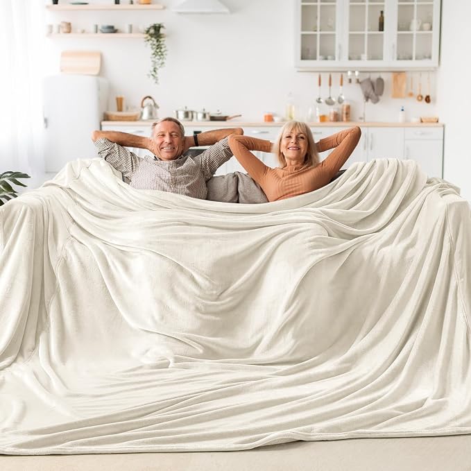 BEDELITE Fleece Blanket Soft Plush Oversized Bed Blanket Cream 120"x120" | Ultra Soft Plush Fleece, Lightweight Warmth, All Season Comfort, Fade Resistant, Machine Washable, Perfect for Sharing