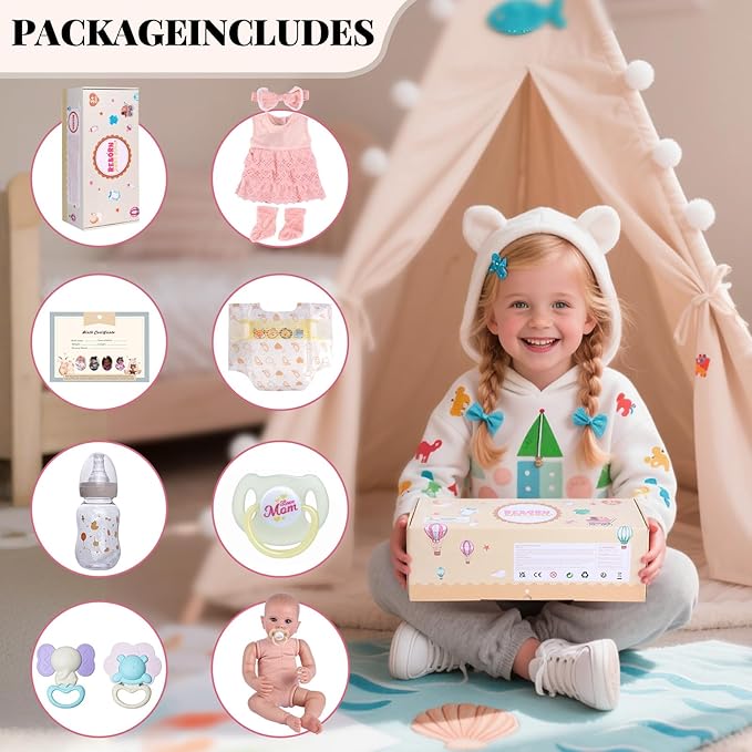 BABESIDE Lifelike Reborn Baby Dolls - 20-inch Cute Realistic Baby Doll Newborn Girl Soft Cuddly Real Life Baby Dolls with Accessories for Kids Age 3 4 5 6 7 8 9 Years Playing and Gift Giving