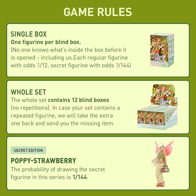 POP MART Peach Riot Punk Fairy Series Figures, 12PCs Peach Riot Blind Box Figures, Random Design Action Figures Collectible Toys Home Decorations, Holiday Birthday Gifts for Girls and Boys, Whole Set