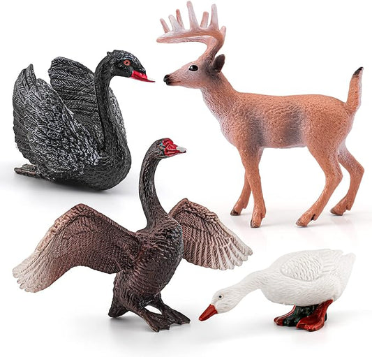 LC JoyCre 4PCS Black Swan Figurine Swan Toy Deer Figurine Animal Figure for Toddlers Preschool Animals Figures Eduactional Project Diorama Model Toy for Kids 3 4 5 6