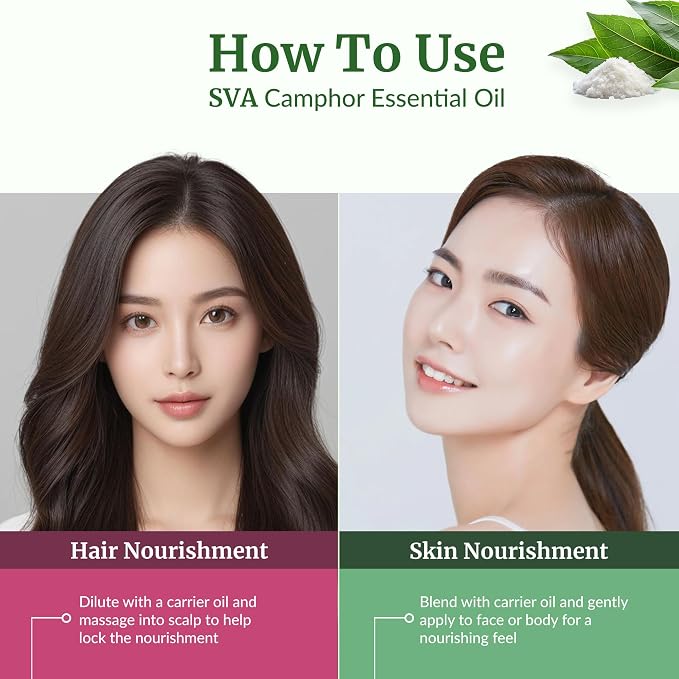 SVA Camphor Essential Oil 16 Fl Oz – for Diffuser, Skin & Hair Care – Ideal for Massage & DIY Blends