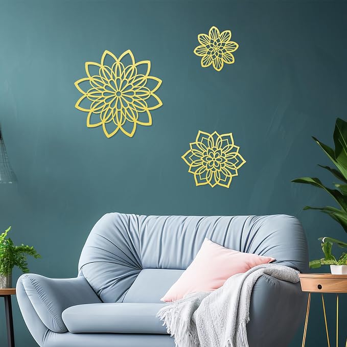 Zzbakress 3 Pcs Metal Flowers Wall Art Bathroom Wall Decor (Gold Elegant) | Farmhouse Flower Bathroom Decor Wall Decorations For Bathroom, Living Room, Office, Kitchen, Hallway And Outdoor