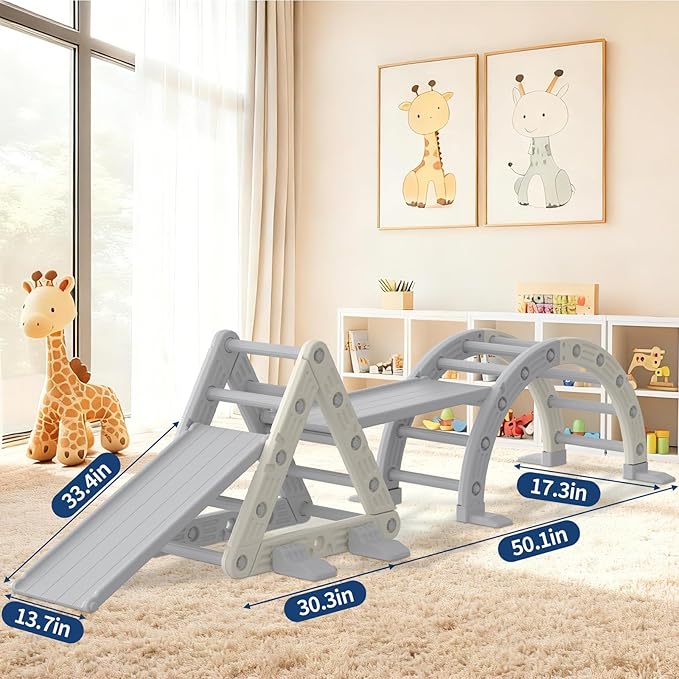 Garvee 9-in-1 Triangle Set, HDPE PP Plastic Climbing Set, Durable 1-8 Toddler Climbing Toys Indoor with Arch, Ramp, Ladder & Slide, Indoor Playground Jungle Gym Playset, White
