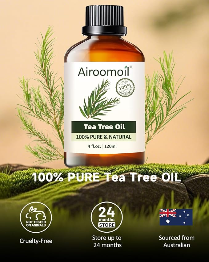 Tea Tree Essential Oil for Skin Muscle Hair Shampoo Body Wash Nails Aroma Natural Diffuser Oil 4 Fl Oz | Steam Distilled, for Skin, Hair, Nails, Feet Nursing, Diffuser, DIY Soap, Candle & SprayMaking, Home Cleaning, Purified Air