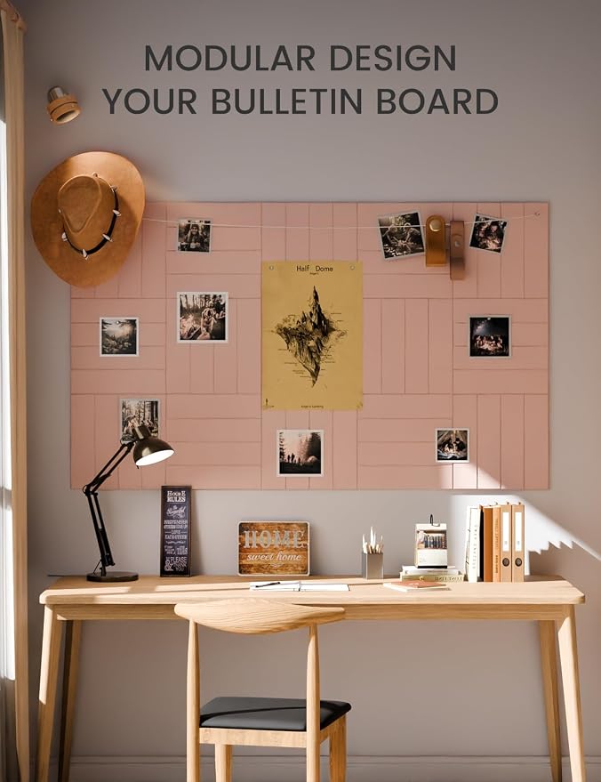 Fluxynara 36" x 24" Large Felt Bulletin Board, Pink | 6 Pack Cork Board Alternative with 30 Safe Adhesive Tabs, Pin Boards for Wall Decor, Home, Office, Classroom,Dorm