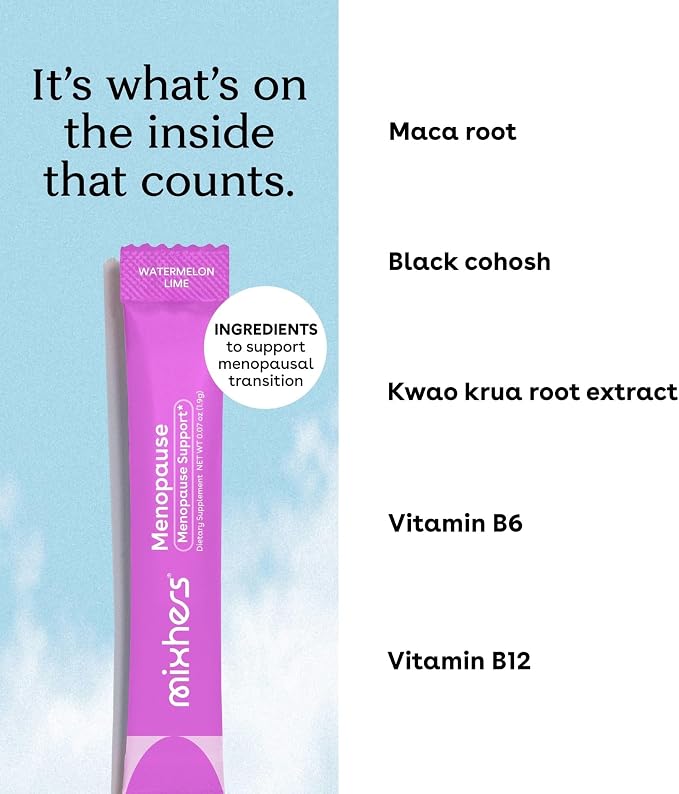 Mixhers Menopause - Menopause Support Drink Mix - Women's Menopause Supplements - Hormone Balance Multivitamin - With Maca Root & Black Cohosh - Sugar Free - Vegan - 15 Drink Packets - Watermelon Lime