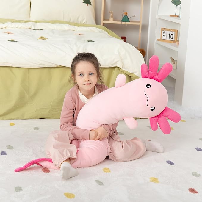 MaoGoLan Giant Axolotl Plush Body Pillow for Girls, Hot Pink Axolotl Stuffed Animal for Kids Adults, Large Salamander Plush Glow in The Dark, Holiday Birthday Christmas Valentines Gifts