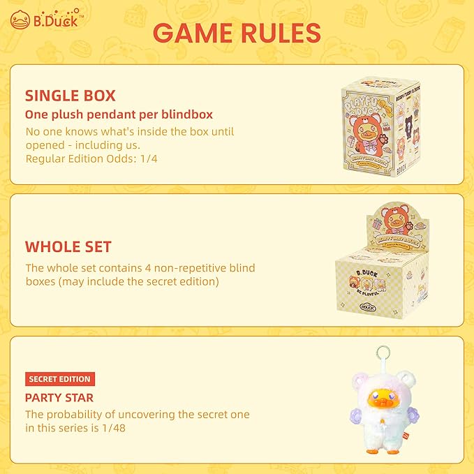 B.Duck Plush Blind Box Hugging Bear Series Cute Duck Vinyl Plush Keychain Figures, Scented Collectible Toys with Surprise Characters, Standing Design for Desk Décor, Gifts (Single Box)