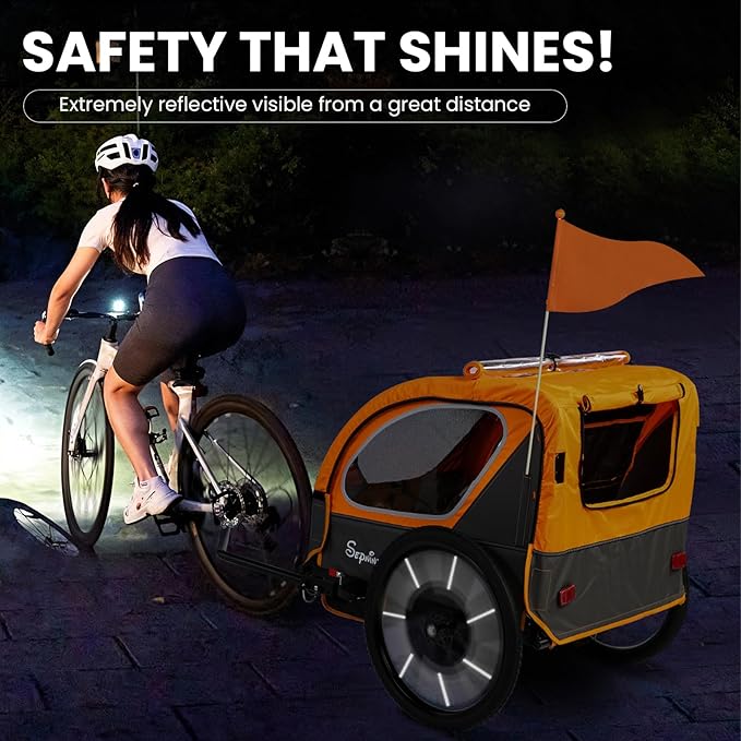 Sepnine Kids Bike Trailer, 2 in1 Canopy Carrier Converts to Pushcart Suitable for 1 to 2 Toddlers, Kids, Quick Attach to Bike, Foldable, with 5-Point Harness and Storage Bags