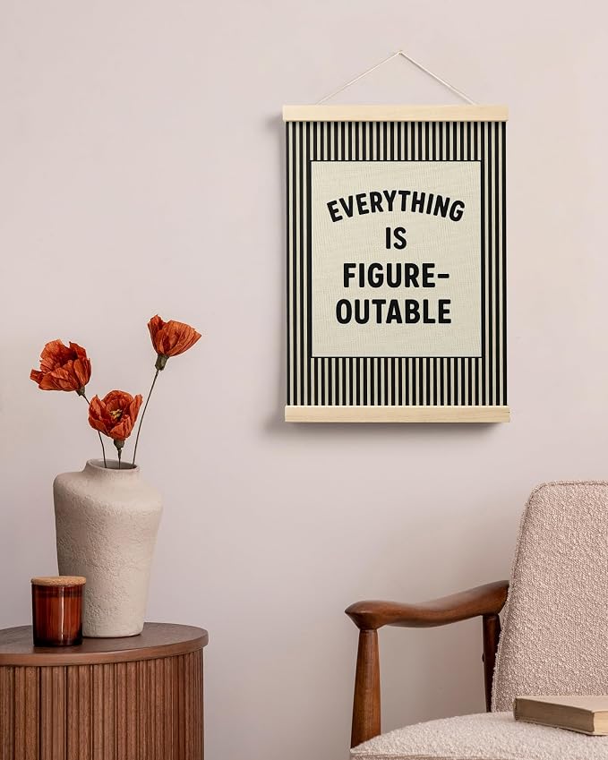 FGFK Everything Is Figureoutable Positive Affirmations Wall Art Poster Hanger Frame, Retro Black Inspirational Canvas Prints Framed Wall Decor for Office Classroom Home Bedroom, 12x16 Inch