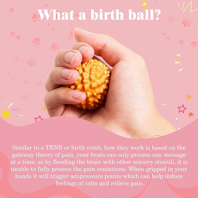 2pcs Acupressure Ball, Birthing Comb, Natural Labor and Delivery Essentials | Labor Comb Spiky Massage Ball, Wooden Material, Mom-to-be Gift, Stress Relief