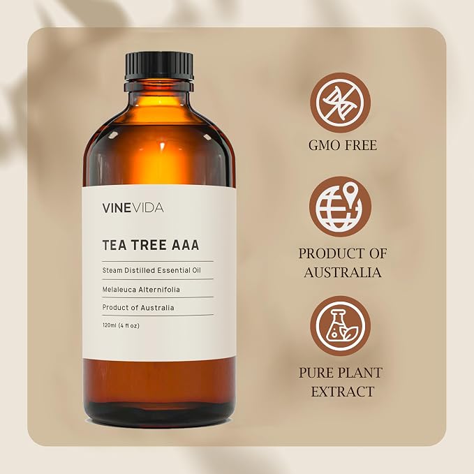 VINEVIDA Tea Tree Essential Oil 4 oz - Undiluted Candle Scent DIY Scents for Candlemaking Bulk Soap Making