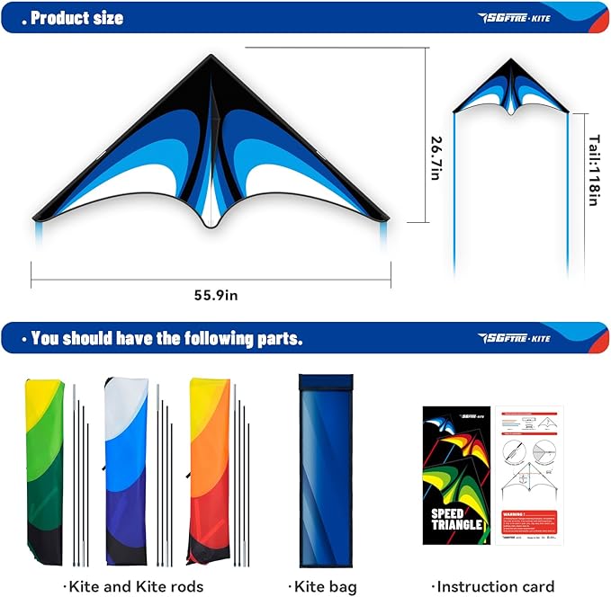 Delta Kite Set for Kids and Adults,Extremely Easy to Launch for Beginners, Perfect for Beaches and Parks,ites for Beach Trip Park Family Outdoor Games and Activities (Speed Triancle 3-Piece Set, 3)