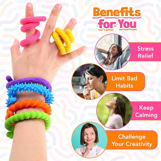 Fidget Toys Sensory Stick: Textured Silicone Sensory Toys for Kids 6 Pack, Stress Fidgets for Anxiety Relief Calming, Autism Classroom Must Haves, Stocking Stuffers for Teen Girls Boys Kids