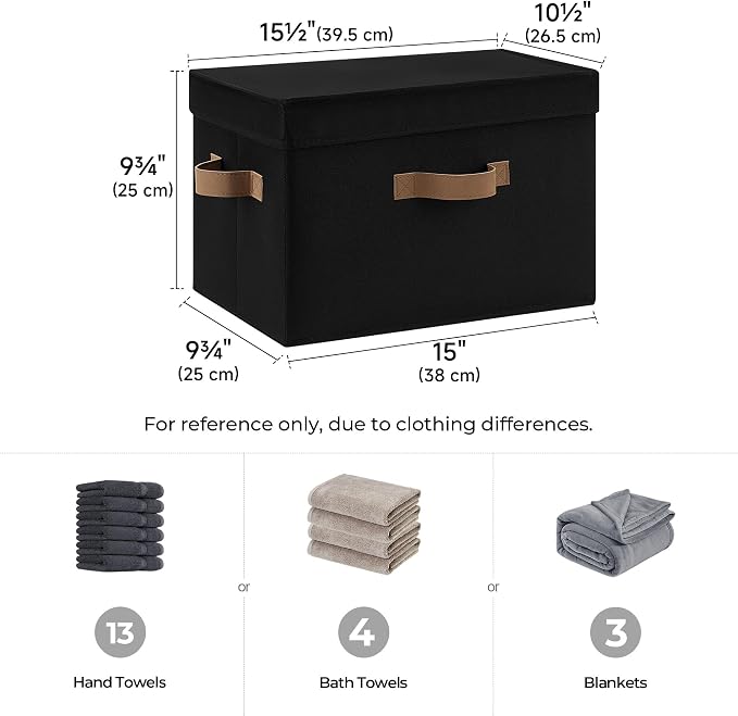 StorageWorks Fabric Storage Bins with Lids, Large Closet Storage Bins | Flip-Top Lid, 3 Handles, Collapsible, Stackable, for Clothes Blankets, Multi-Purpose, Large, Black, 2-Pack