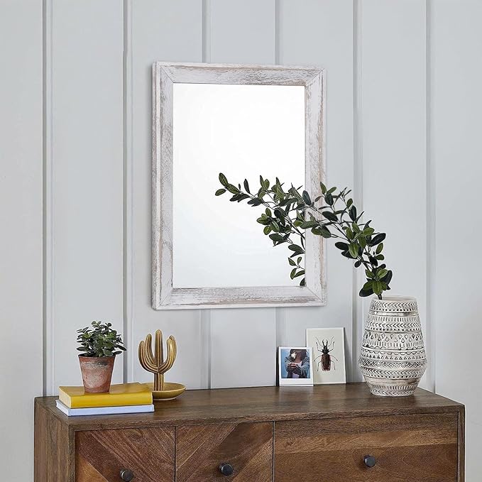 AAZZKANG Mirrors for Wall Rustic Wood Framed Hanging Mirror Decorative for Farmhouse Bedroom Bathroom Living Room Entryway Hallway Small White | Decorative for Farmhouse Bedroom Bathroom Living Room Entryway Hallway Small