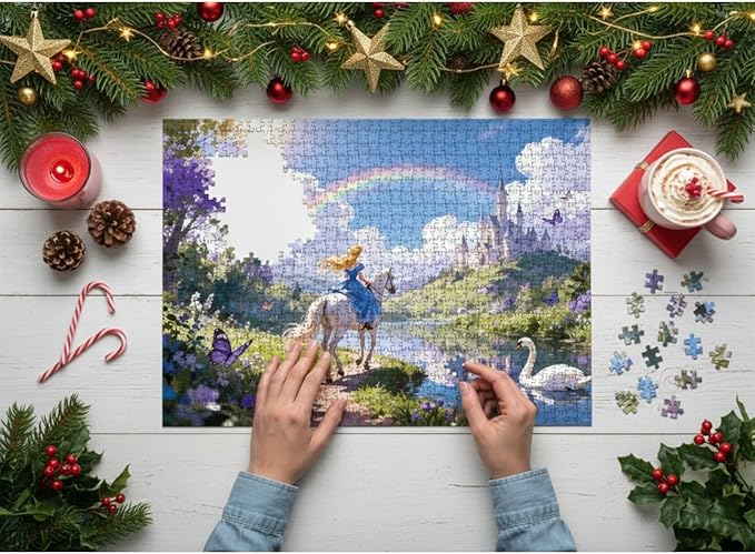 1000 Pieces Jigsaw Puzzles for Adults, Magic Series - Premium Fantasy Art & Seamless Interlock, Challenging Brain Teaser, Large 28" x 20", Great Gift Idea & Home Decor（Princess and Castle）