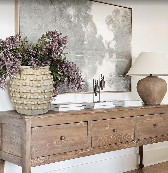Rustic Farmhouse Vase, Boho Beige Vase for Pampas Grass Large Textured Knotted Vases for Flowers Decorative Cement Floral Vases for Home Decor, Living Room, Dining Table