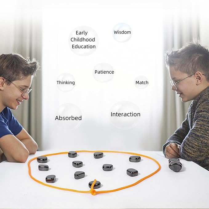 Magnetic Chess Game with Rocks for Kids, Chess Board Magnetic Battle Stone Games for Aults and Family, Magnetic Strategy Game with String,(32pcs)