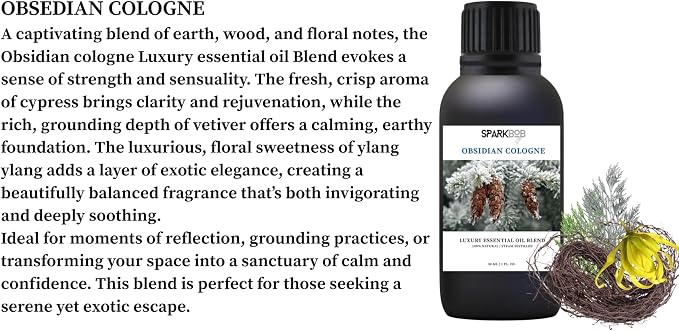 Luxury Essential Oil Blend Therapeutic Grade Aromatherapy Oil for Diffuser, Massage, Spa & Relaxation | Stress Relief & Wellness Gift Ready Packaging 1Fl Oz (Obsidian Cologne)