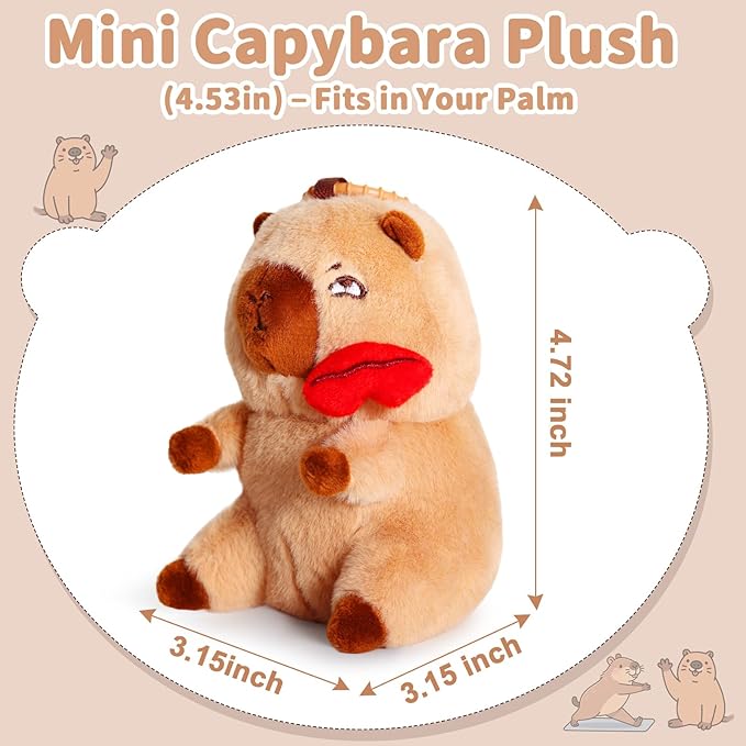 SASBSC Cute Capybara Plush Keychain Stuffed Animal Pendant for Back to School Gifts, Backpack Charm, Desk Decor, Birthday Party Favor, Stress Relief Toys for Kids Aduts (Kiss Style)