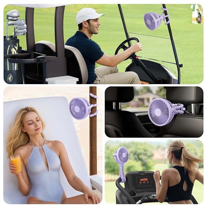 GUSGU Stroller Fan Clip on for Baby, Flexible Tripod & Rechargeable Battery, Small Personal Fan, Mini Portable Fan for Travel, Handheld, Car (Purple)