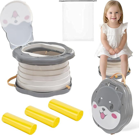 SunnySmile Portable Potty for Kids, Portable Toddler Toilet Cute Puppy Design with 45 Disposable Bags, Foldable Toddler Travel Potty for Camping, Road Trips, Car Toilet for Kids