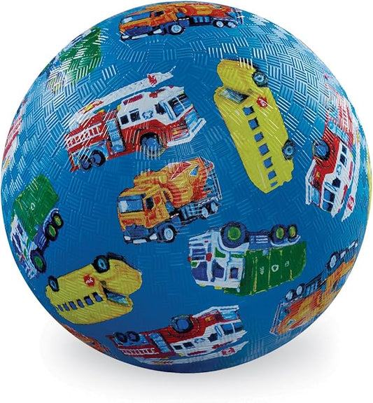 Crocodile Creek Playground Ball - Durable Rubber Ball for Kids Ages 3 and Up - Bouncy Inflatable Ball for Kickball, Indoor Games, and Outdoor Sports - PVC-Free - Vehicles - 5-inch Diameter
