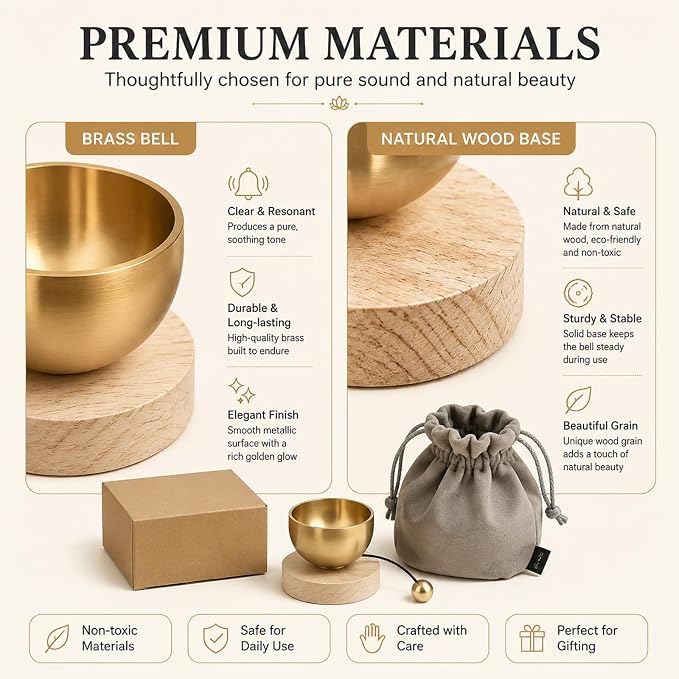 Mini Singing Bowl Set,Portable Brass Meditation Sound Bowl for Yoga,Chakra Healing,Stress Relief & Mindfulness,Self Regulation Tools,Handheld Singing Bowl,Unique Spiritual Gift for Women and Men