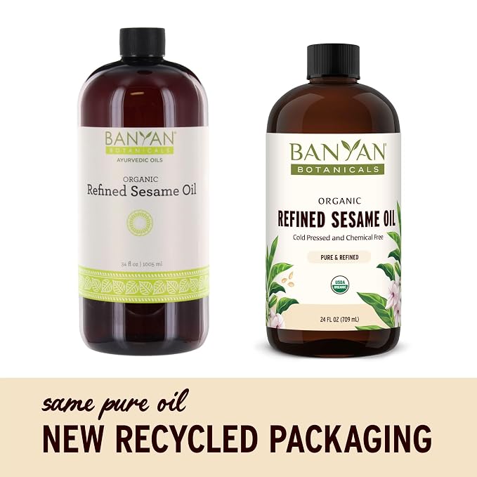 Banyan Botanicals Refined Sesame Oil – Organic Sesame Oil for Skin, Body, Hair & More – Multiple Sizes – 24 oz – Non GMO Sustainably Sourced Vegan